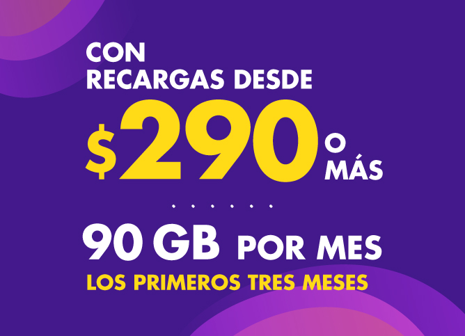 Recargando $290 tenés 90 GIGAS de regalo